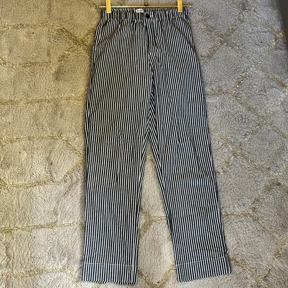 Brandy Melville White & Light Blue Striped Straight Leg Stretch Pants